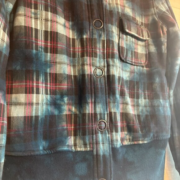 Roxy Jacket Womens Medium Blue Plaid Tie Dye Cotton Polyester Snap Front - Picture 2 of 4